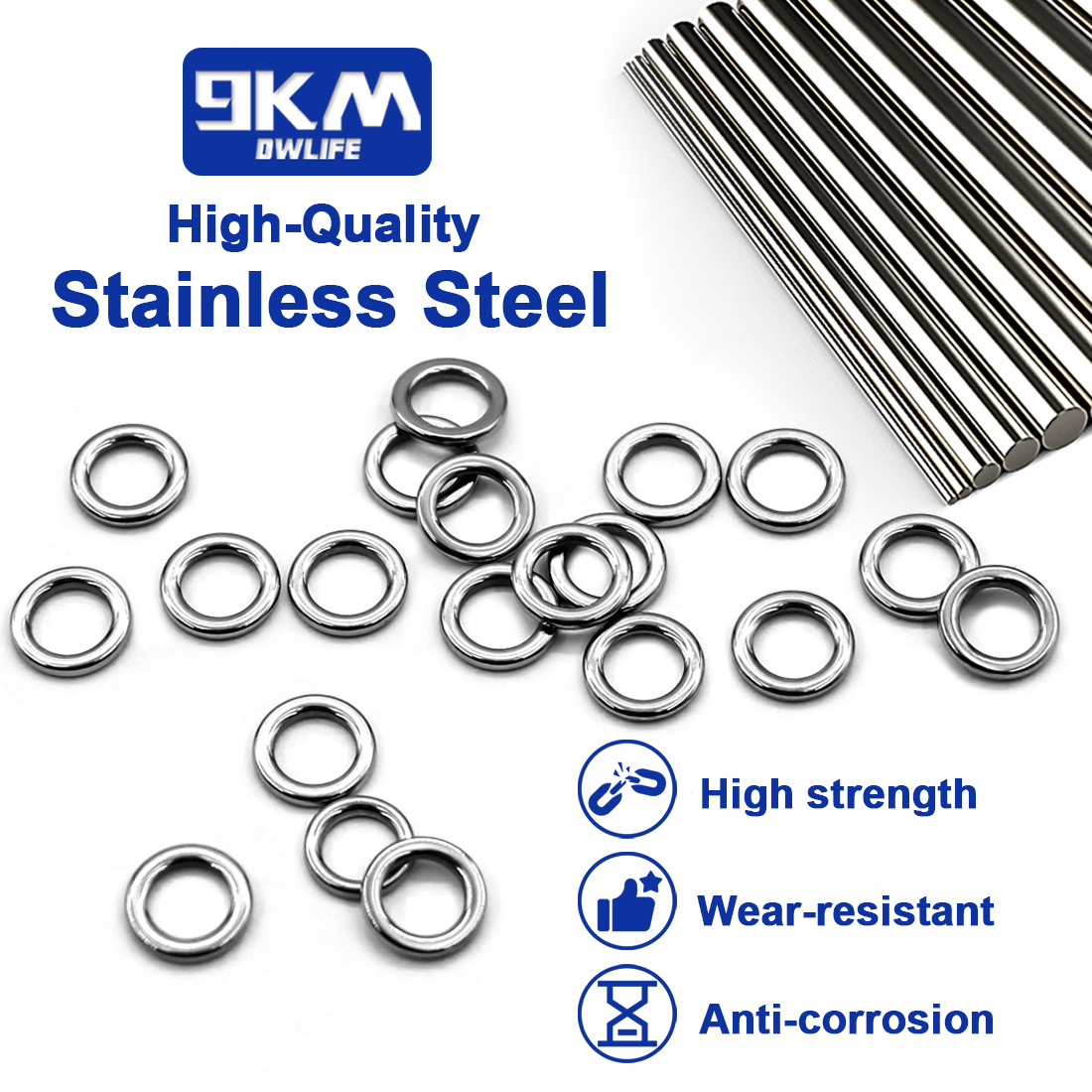 9KM Solid Ring Fishing 50pcs S - Fishing Hook Stainless Steel recension och pris